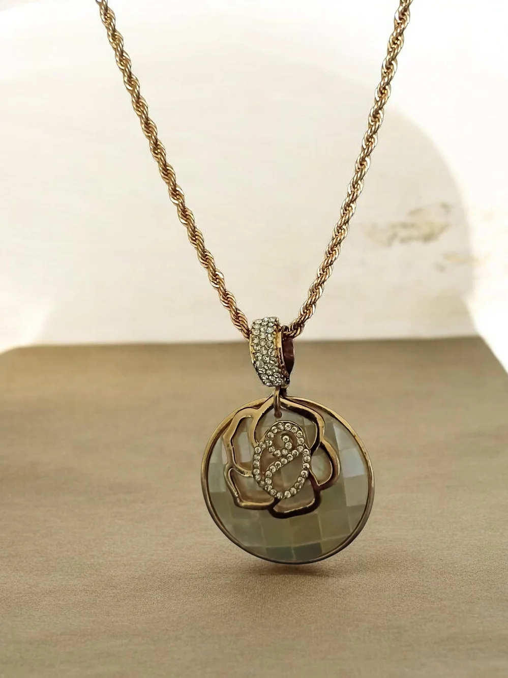 Gold-Tone Floral Crystal Pendant Necklace - Rose/Gold - Picture 1 of 2